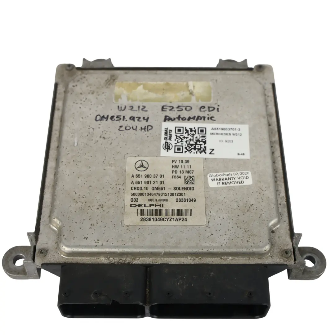 Mercedes W212 OM651.924 204CH Kit Calculateur Moteur Automatique - SKU A6519003701-3 - Numéro de pièce A6519003701