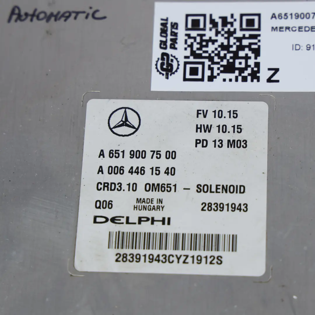 Mercedes SLK R172 250CDI OM651.980 Motor Steuerung ECU Kit Automatik - SKU A6519007500-27 - Teilenummer A6519007500