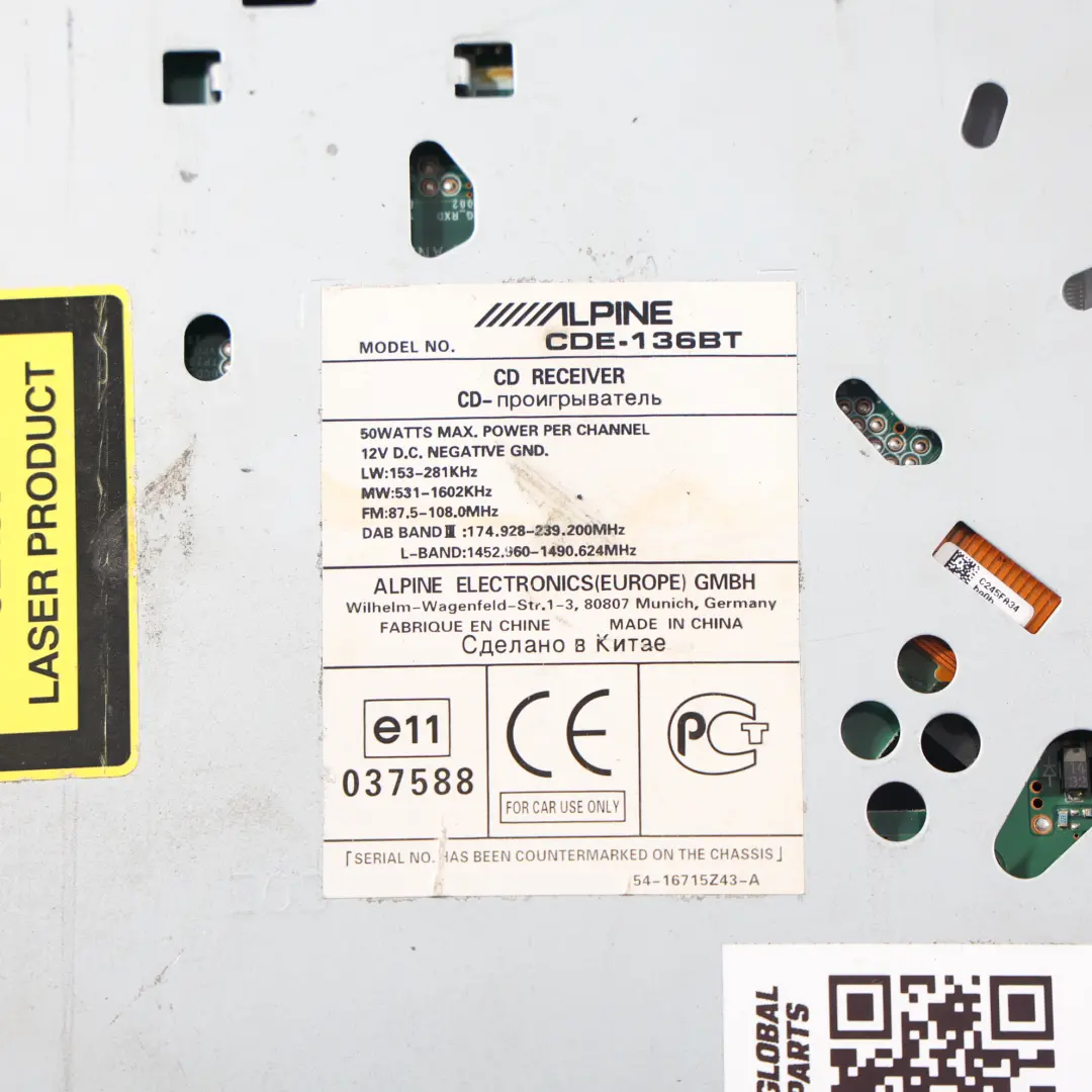 Alpine Radioodtwarzacz Radio Samochodowe CD MP3 AUX Bluetooth - SKU CDE-136BT - Numer Części CDE-136BT