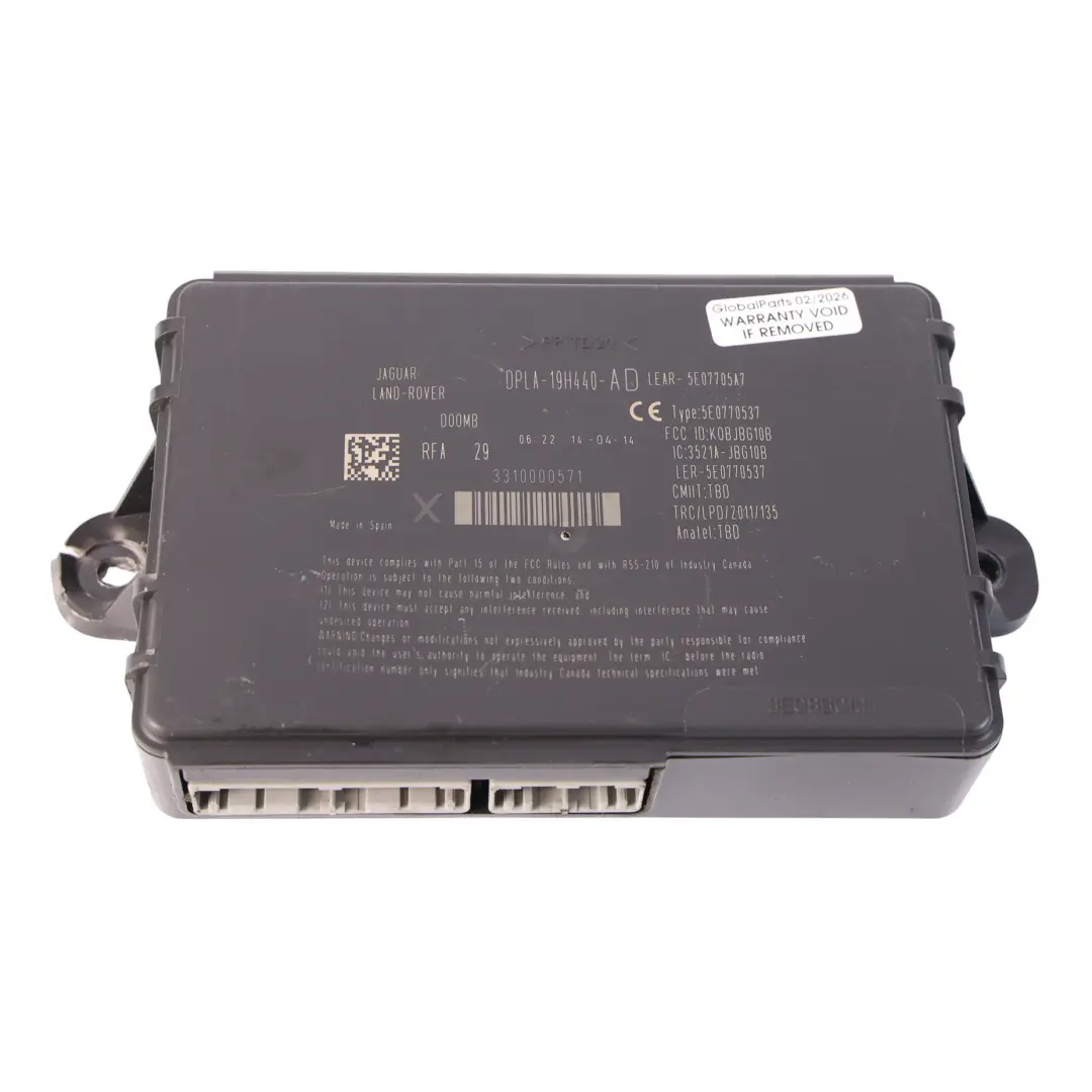Keyless Entry Module Control Unit ECU to Range Rover L405 with Part number DPLA-19H440-AD Range Rover L405 Keyless Entry Module Control Unit ECU - SKU DPLA-19H440-AD - Part number DPLA-19H440-AD