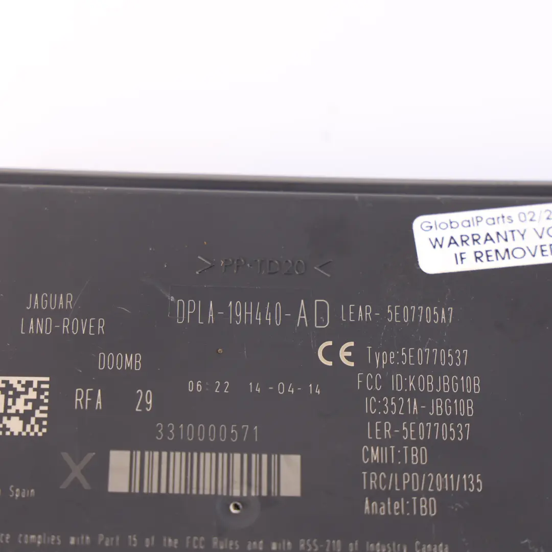 Range Rover L405 Module De Commande D'Entrée Sans Clé ECU - SKU DPLA-19H440-AD - Numéro de pièce DPLA-19H440-AD