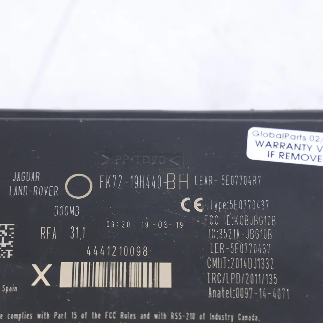 Unité De Contrôle Module Sans Clé pour Land Rover Discovery Sport L550 à propos du numéro de pièce FK72-19H440-BH Land Rover Discovery Sport L550 Unité De Contrôle Module Sans Clé - SKU FK72-19H440-BH - Numéro de pièce FK72-19H440-BH