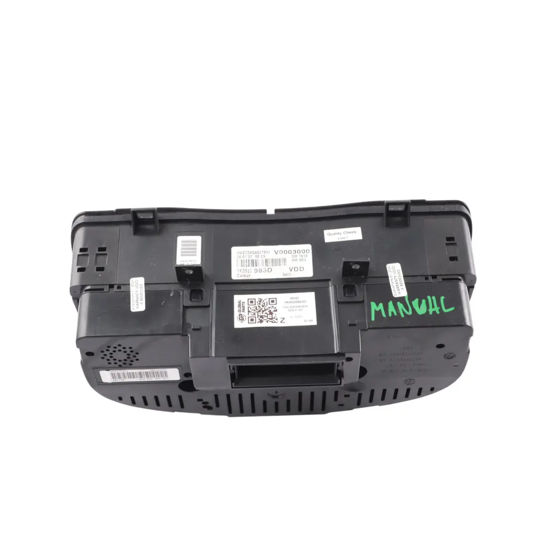 Mk5 Instrument Cluster Speedo Clocks Meter Manual Petrol to VW Golf with Part number 1K0920963D VW Golf Mk5 Instrument Cluster Speedo Clocks Meter Manual Petrol - SKU RHD-1K0920963D - Part number 1K0920963D