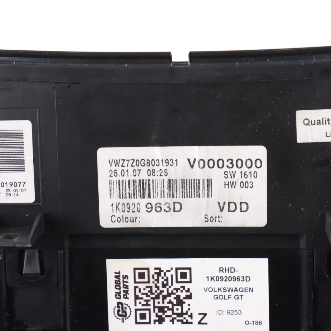 VW Golf Mk5 Instrument Cluster Speedo Clocks Meter Manual Petrol - SKU RHD-1K0920963D - Part number 1K0920963D