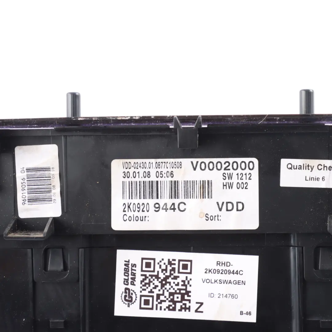 Volkswagen Caddy 2K Manual Diesel BLS Instrument Cluster Speedometer - SKU RHD-2K0920944C - Part number 2K0920944C