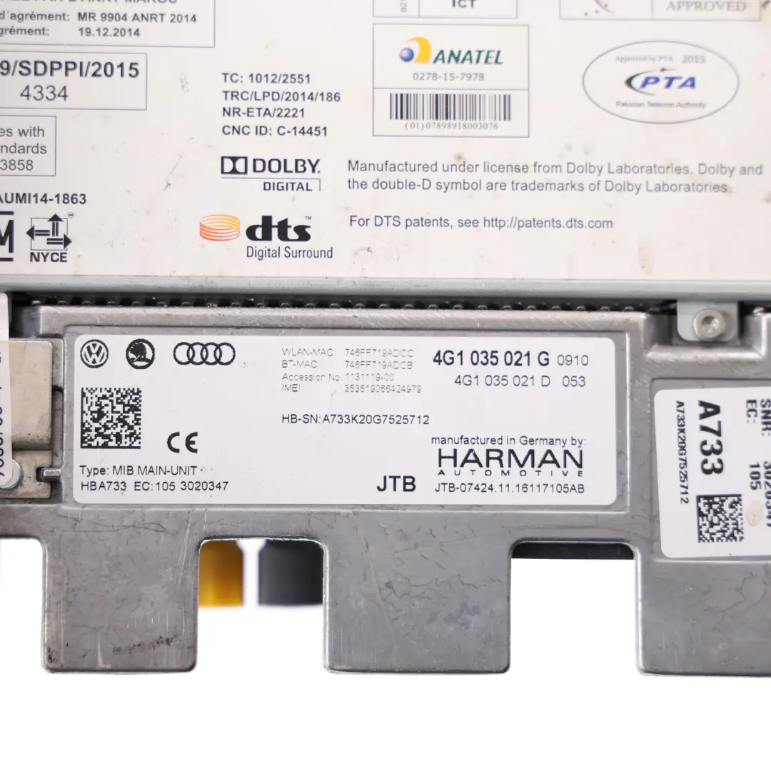 Audi A7 4G8 Central Computer Head Unit Sat Nav Player Radio CD - SKU RHD-4G1035021G - Part number 4G1035021G