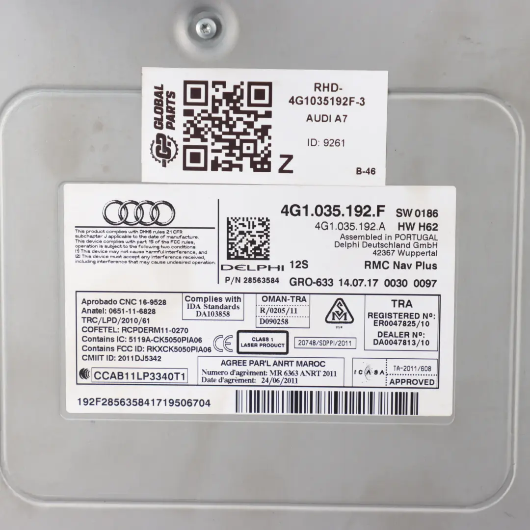 Audi A6 C7 MMI Multimedia Sat Nav Navigation Control Head Unit - SKU RHD-4G1035192F-3 - Part number 4G1035192F