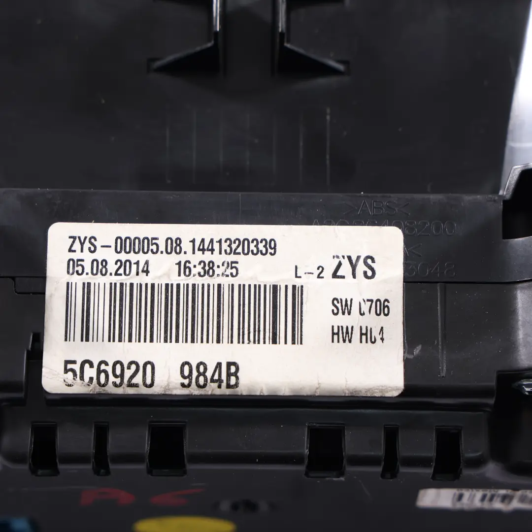 Instrument Cluster Speedometer to Volkswagen Jetta A6 Diesel Manual with Part number 5C6920984B Volkswagen Jetta A6 Diesel Manual Instrument Cluster Speedometer - SKU RHD-5C6920984B - Part number 5C6920984B