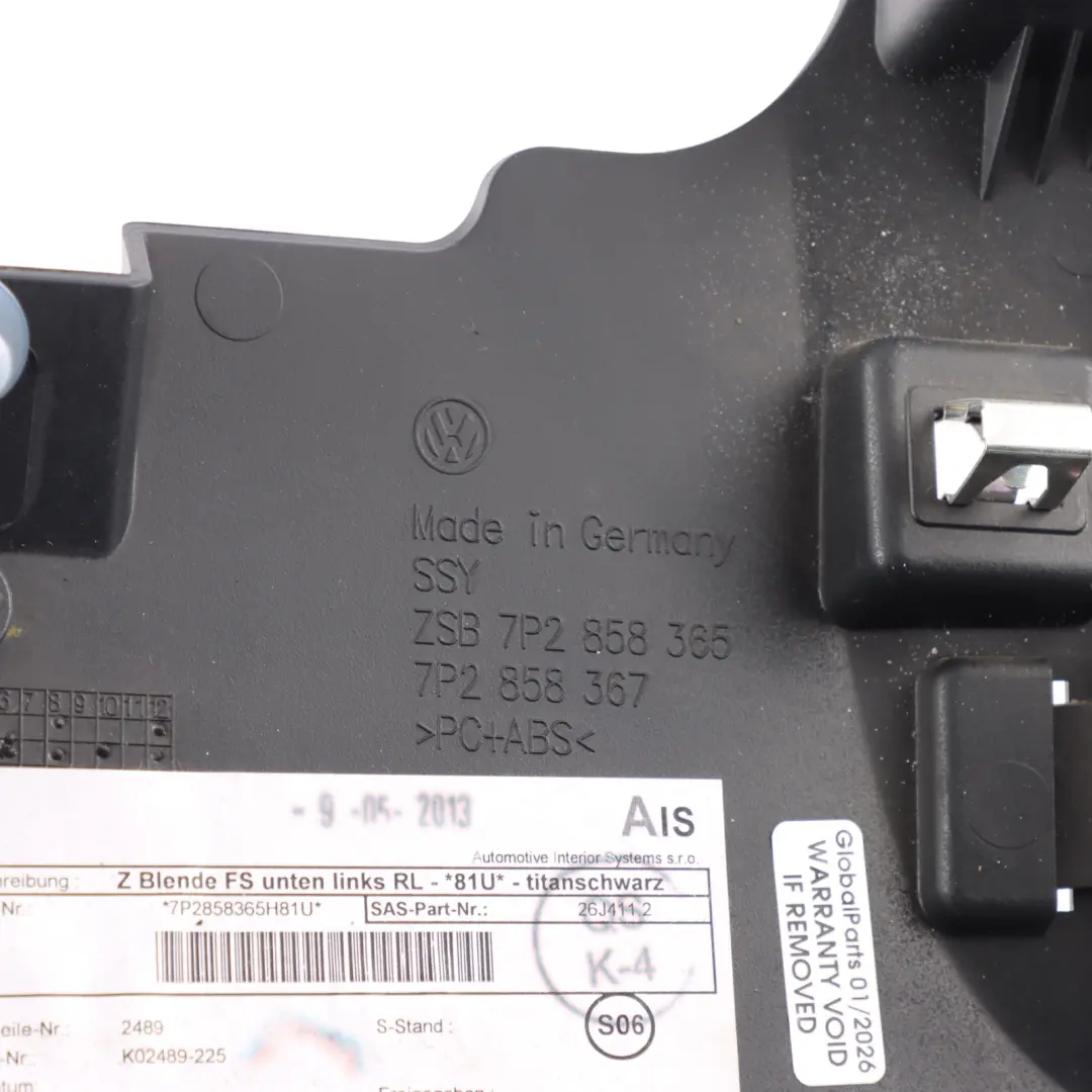 VW Volkswagen Touareg 7P Lower Dashboard Steering Column Trim Cover - SKU RHD-7P2858365 - Part number 7P2858365