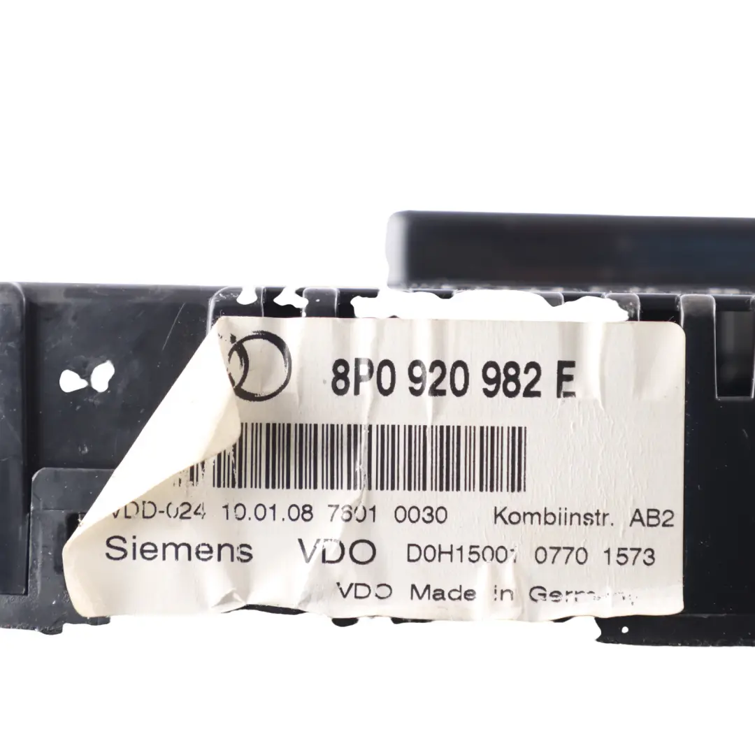 Instrument Cluster Speedo Clocks Meter Automatic to Audi A3 8P 1.4 TFSI Petrol with Part number 8P0920982E Audi A3 8P 1.4 TFSI Petrol Instrument Cluster Speedo Clocks Meter Automatic - SKU RHD-8P0920982E-1 - Part number 8P0920982E