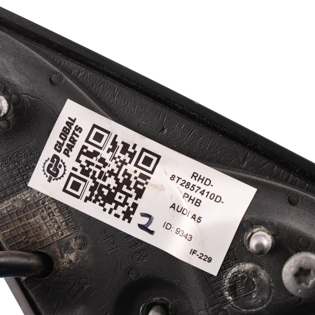 Door Wing Side Mirror Right O/S Phantom Black - Z9Y to Audi A5 8T with Part number 8T2857410D Audi A5 8T Door Wing Side Mirror Right O/S Phantom Black - Z9Y - SKU RHD-8T2857410D-PHB - Part number 8T2857410D