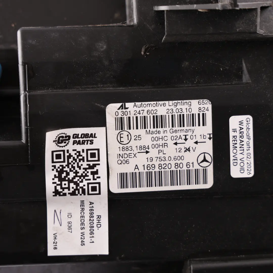  Headlight Headlamp Mercedes W245 B-Class Lamp Front Right O/S - SKU RHD-A1698208061-1 - Part number A1698208061