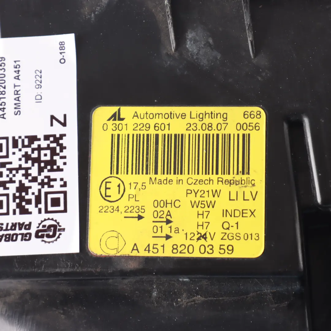 Smart Fortwo 451 Headlight Headlamp Light Lamp Front Left N/S - SKU RHD-A4518200359 - Part number A4518200359