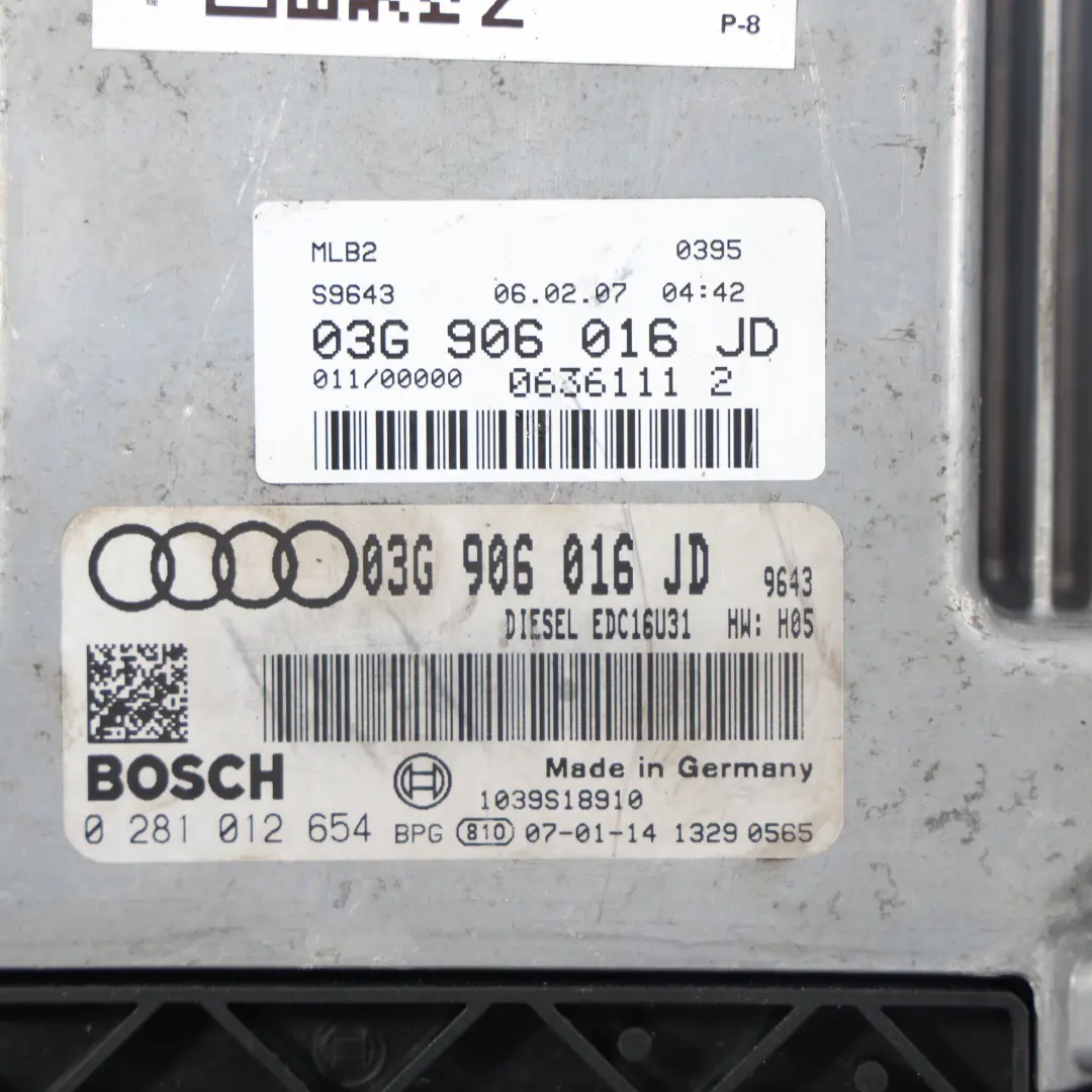Unidad Control Motor ECU + Llave Manual para Audi A4 B7 2.0 TDI 140 HP con número de pieza 03G906016JD Audi A4 B7 2.0 TDI 140 HP Unidad Control Motor ECU + Llave Manual - SKU 03G906016JD-1 - Número de pieza 03G906016JD