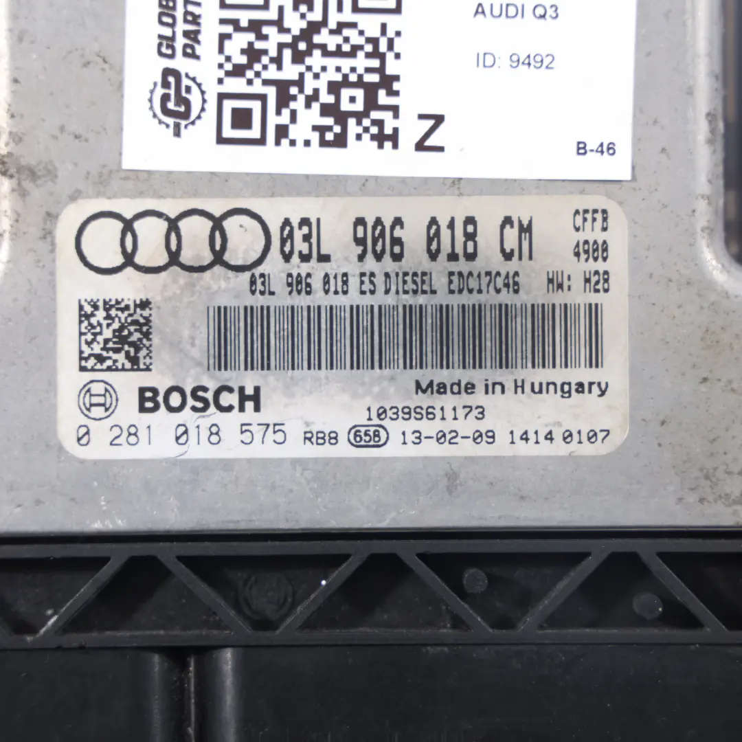 Audi Q3 8U 2.0 TDI CFFB 140HP Quattro Motor Steuergerät Manuell - SKU 03L906018CM - Teilenummer 03L906018CM