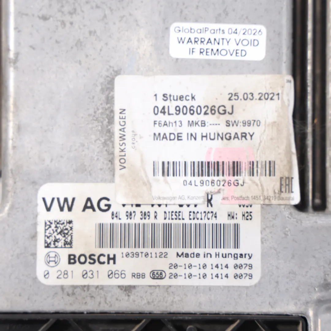 VW Passat B8 1.6 TDI 120HP Motor Steuergerät ECU Kit Manuelles - SKU 04L907309R-8 - Teilenummer 04L907309R
