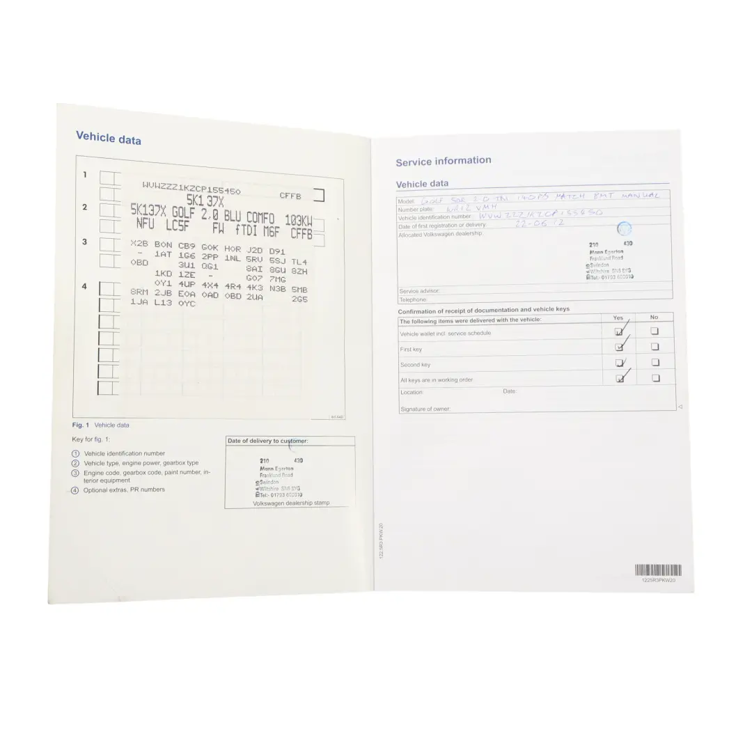 5k Libretto Manuale Custodia Set per Volkswagen Golf con numero di parte 1225R1G0620 Volkswagen Golf 5k Libretto Manuale Custodia Set - SKU 1225R1G0620 - Numero di parte 1225R1G0620