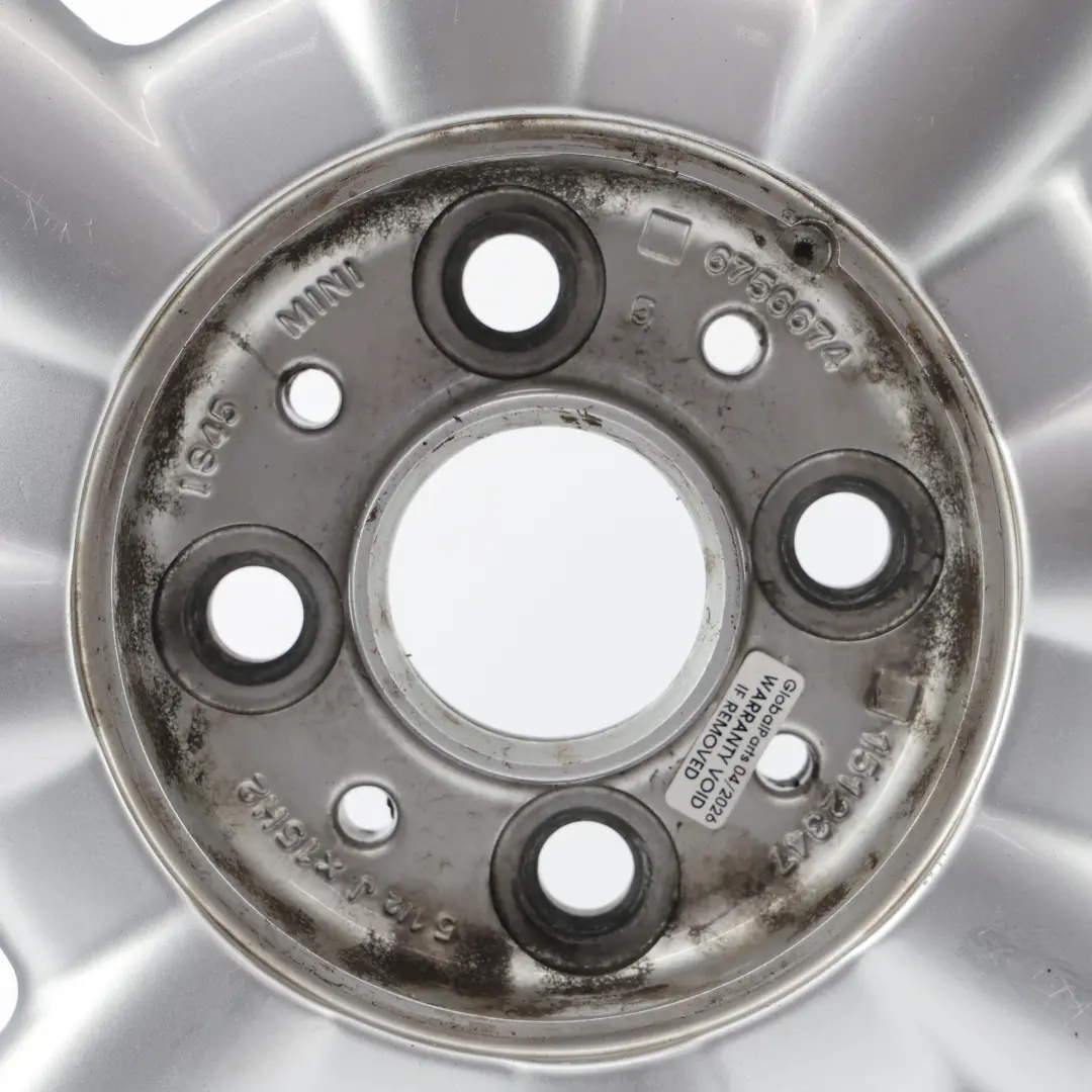 Silber Alufelge Alu Felge 15" 5,5J ET:45 für Mini Cooper One R50 R52 mit Teilenummer 1512347 Mini Cooper One R50 R52 Silber Alufelge Alu Felge 15" 5,5J ET:45 - SKU 1512347-1 - Teilenummer 1512347