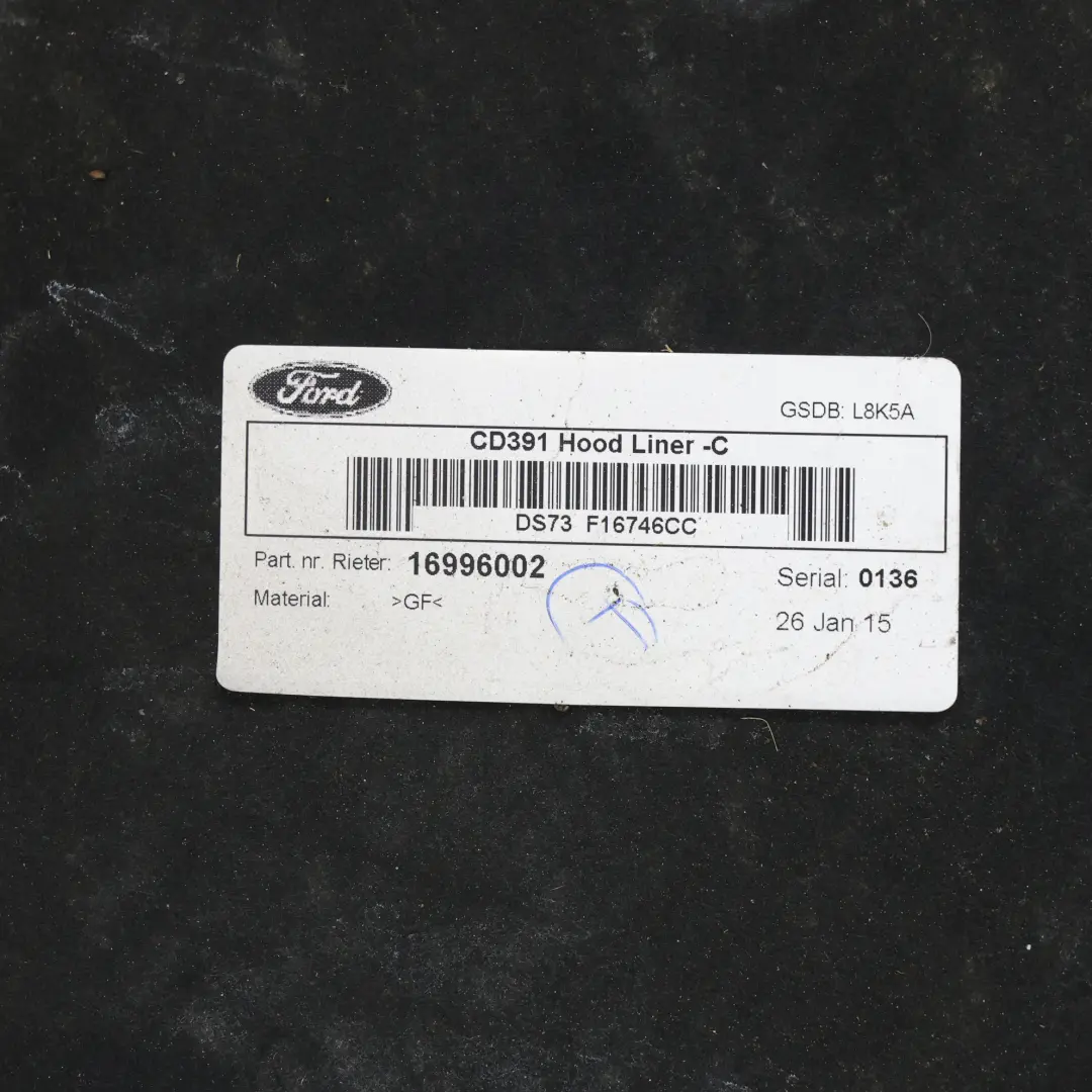 Ford Mondeo MK5 Panel Aislamiento Capó DS73-F16746-CC - SKU 16996002 - Número de pieza 16996002