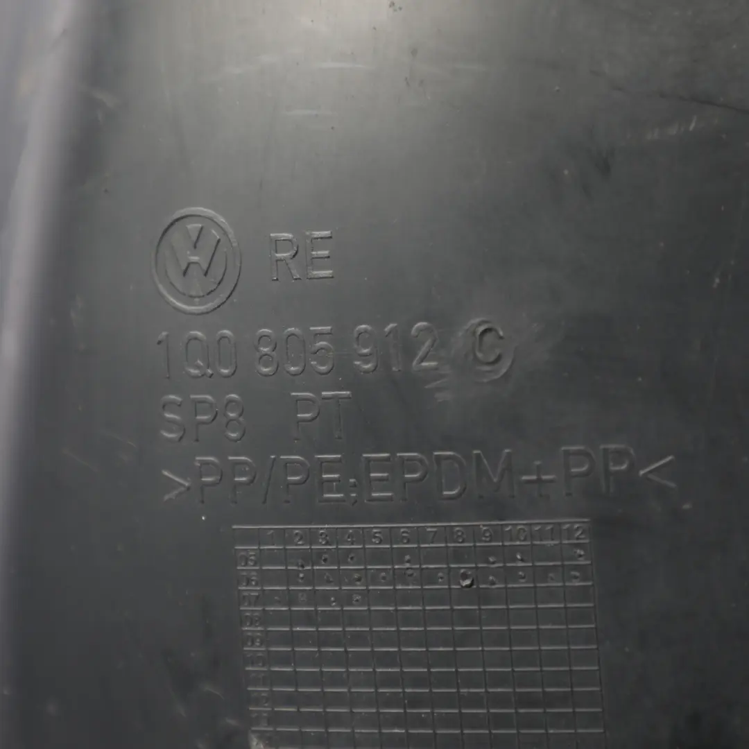 1F Wheel Arch Liner Splash Guard Front Right O/S to Volkswagen Eos with Part number 1Q0805912C Volkswagen Eos 1F Wheel Arch Liner Splash Guard Front Right O/S - SKU 1Q0805912C - Part number 1Q0805912C