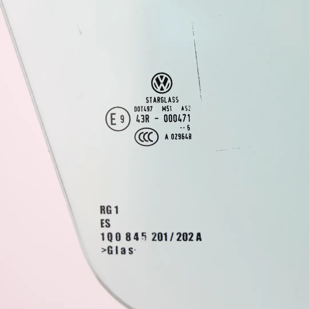 VW Volkswagen Eos 1F Door Window Glass Front Right O/S AS2 Green - SKU 1Q0845202C - Part number 1Q0845202C