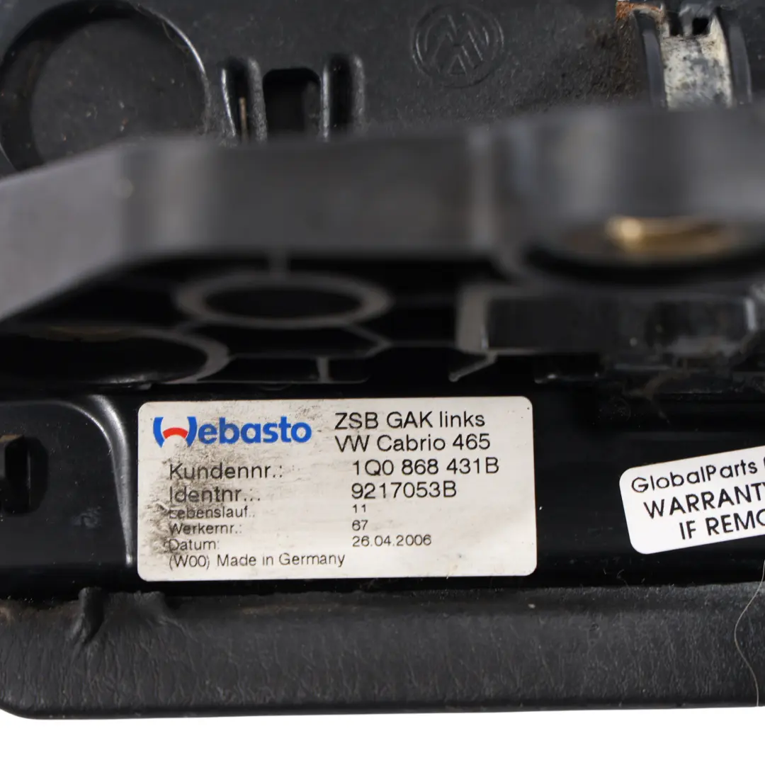 1F Cabrio Klappbares Dach Abdeckung Verkleidung Links für Volkswagen Eos mit Teilenummer 1Q0868431B Volkswagen Eos 1F Cabrio Klappbares Dach Abdeckung Verkleidung Links - SKU 1Q0868431B - Teilenummer 1Q0868431B