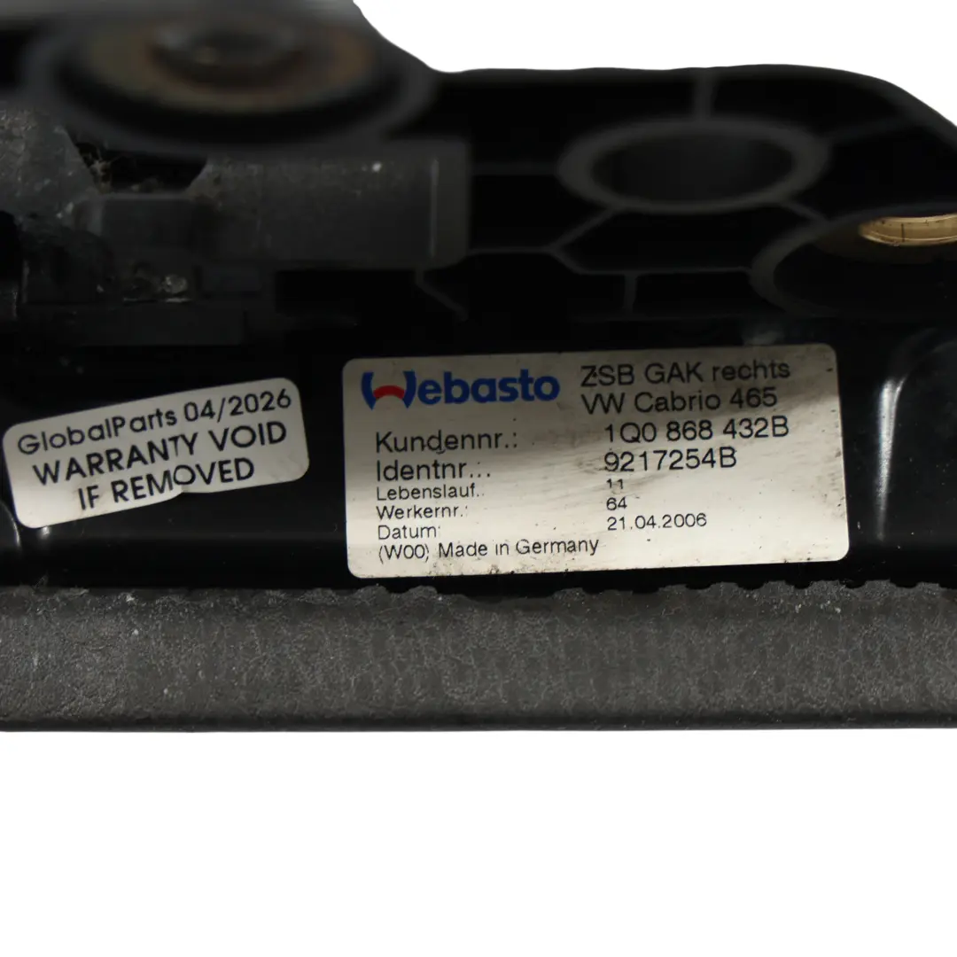 1F Cabriolet Garniture Capote Pliante Droite pour Volkswagen Eos à propos du numéro de pièce 1Q0868432B Volkswagen Eos 1F Cabriolet Garniture Capote Pliante Droite - SKU 1Q0868432B - Numéro de pièce 1Q0868432B