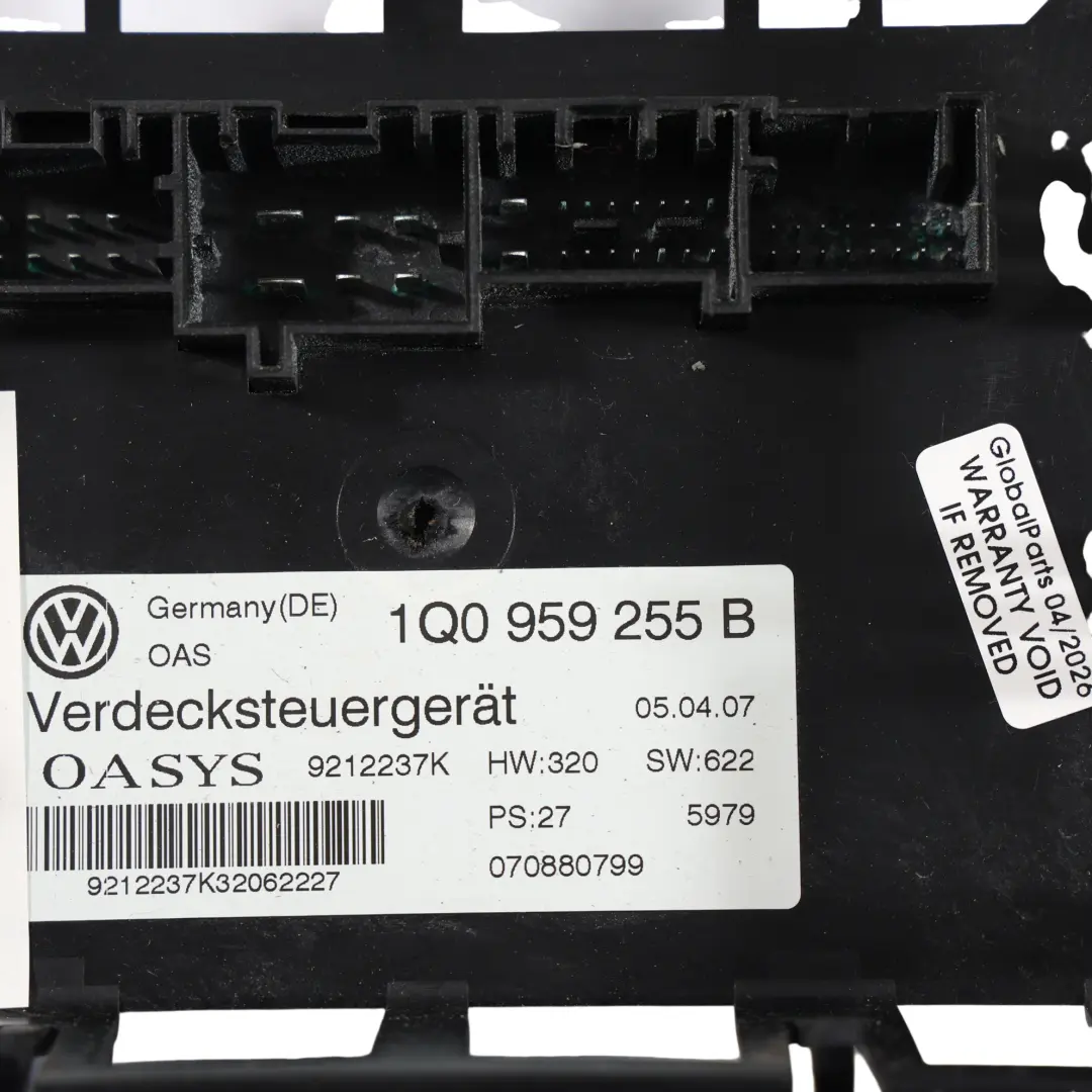 Volkswagen Eos 1F Cabriolet Modulo Controllo ECU Tetto Idraulico - SKU 1Q0959255B - Numero di parte 1Q0959255B
