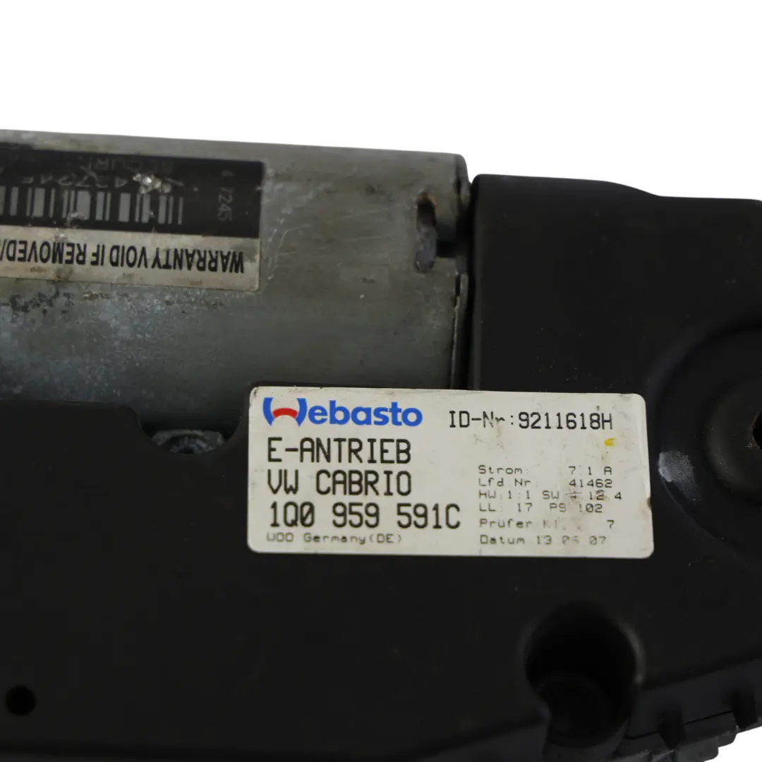 1F Convertible Sunroof Motor Drive Unit to Volkswagen Eos with Part number 1Q0959591C Volkswagen Eos 1F Convertible Sunroof Motor Drive Unit - SKU 1Q0959591C - Part number 1Q0959591C