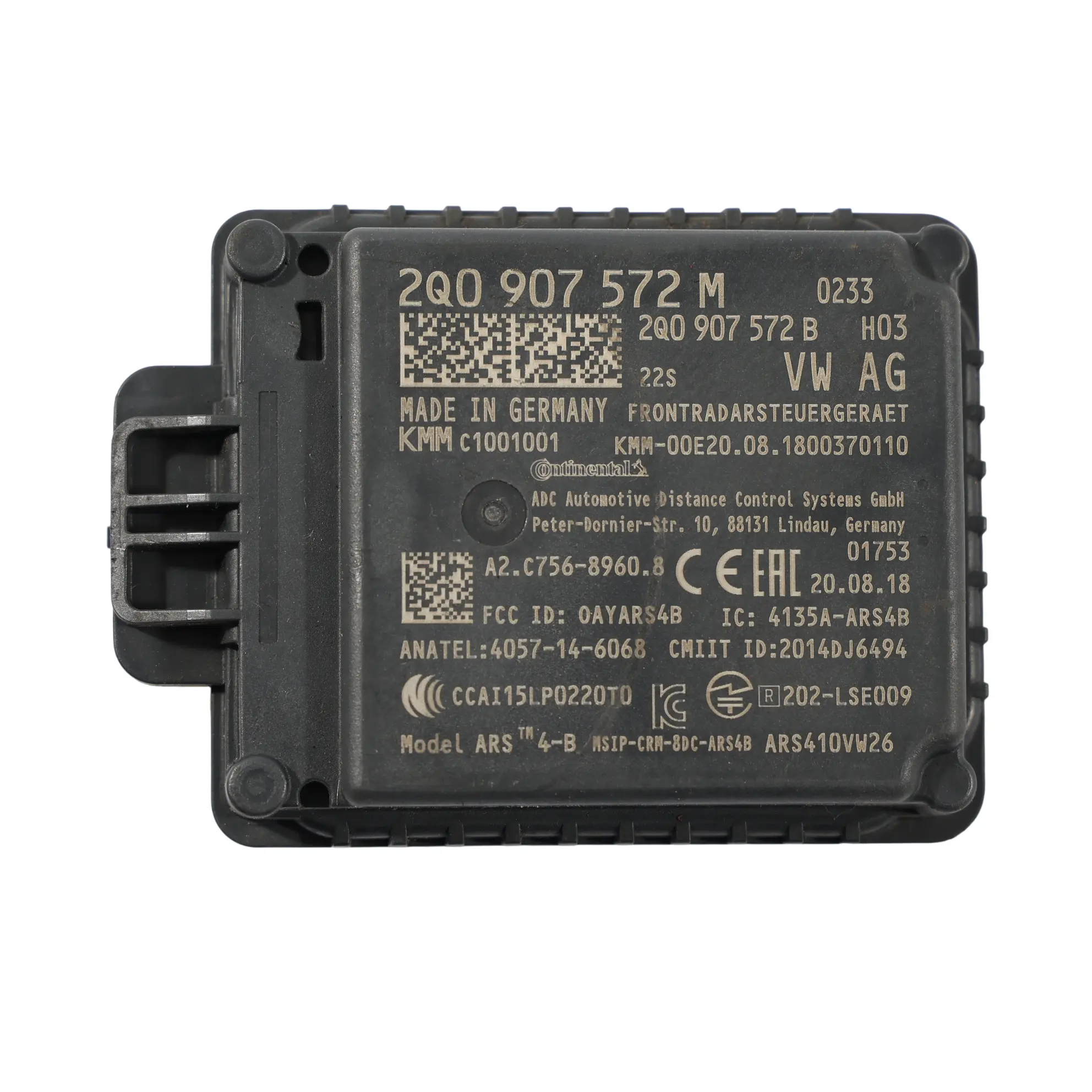 Audi Q2 GA VW Tiguan AD Sensor Radar Distancia Delantero ECU 2Q0907572M