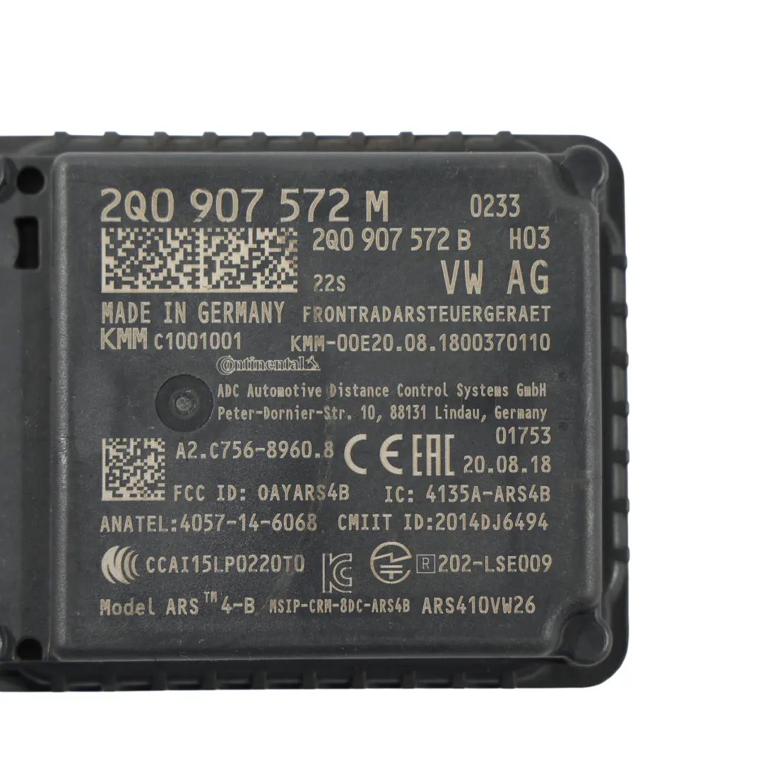 Sensor Radar Distancia Delantero ECU para Audi Q2 GA VW Tiguan AD con número de pieza 2Q0907572M Audi Q2 GA VW Tiguan AD Sensor Radar Distancia Delantero ECU - SKU 2Q0907572M - Número de pieza 2Q0907572M