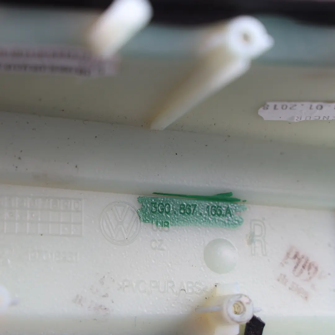 Front Door Handle Arm Rest Cover Black Right O/S to Volkswagen Passat B8 with Part number 3G0867166A Volkswagen Passat B8 Front Door Handle Arm Rest Cover Black Right O/S - SKU 3G0867166A - Part number 3G0867166A