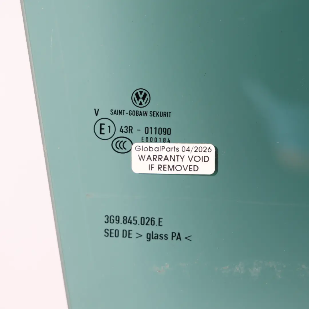 Door Window Glass Rear Right O/S to Volkswagen Passat B8 with Part number 3G9845026E Volkswagen Passat B8 Door Window Glass Rear Right O/S - SKU 3G9845026E - Part number 3G9845026E