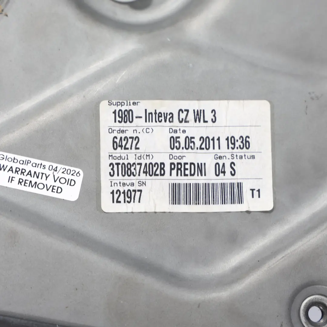 Skoda Superb 3T B6 Regulador Ventana Delantero Derecho - SKU 3T0837462A - Número de pieza 3T0837462A