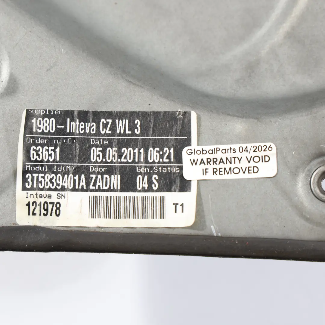 Skoda Superb B6 3T Fensterheber Hinten Links - SKU 3T0839461 - Teilenummer 3T0839461