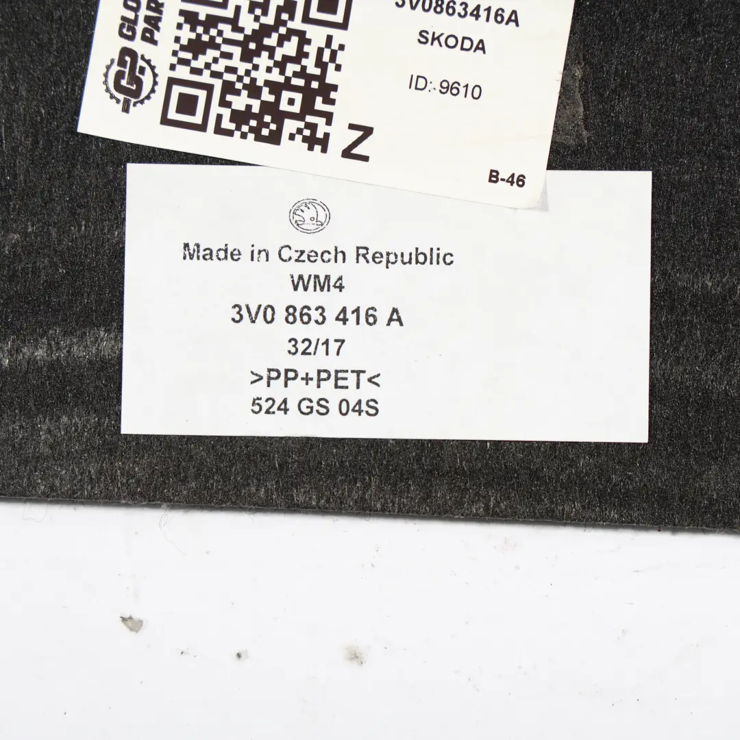 Skoda Superb 3V Compartiment Rangement Boîte Gants Tapis - SKU 3V0863416A - Numéro de pièce 3V0863416A