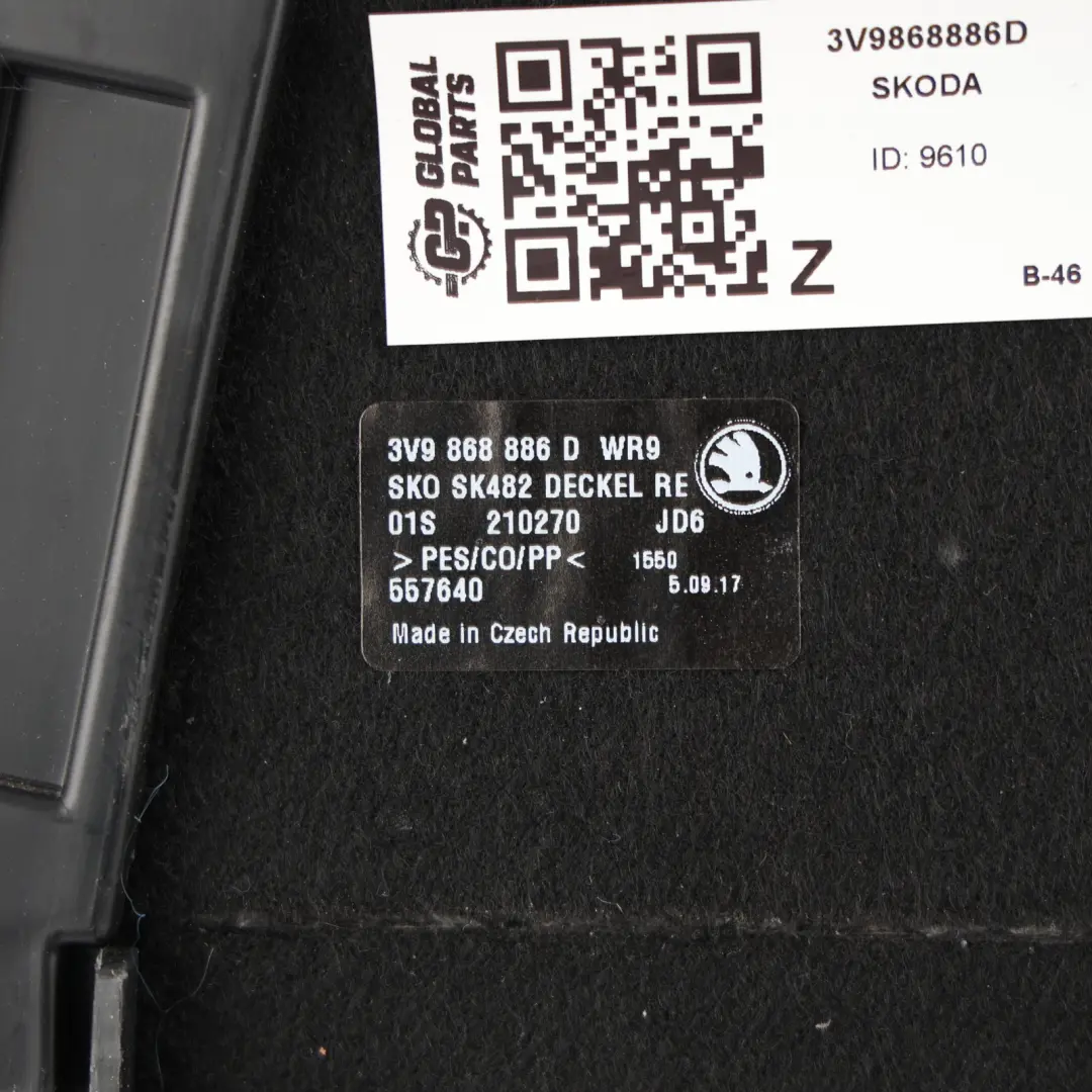 Skoda Superb Mk3 3V Rear Boot Trunk Insert Trim Cover Right O/S - SKU 3V9868886D - Part number 3V9868886D