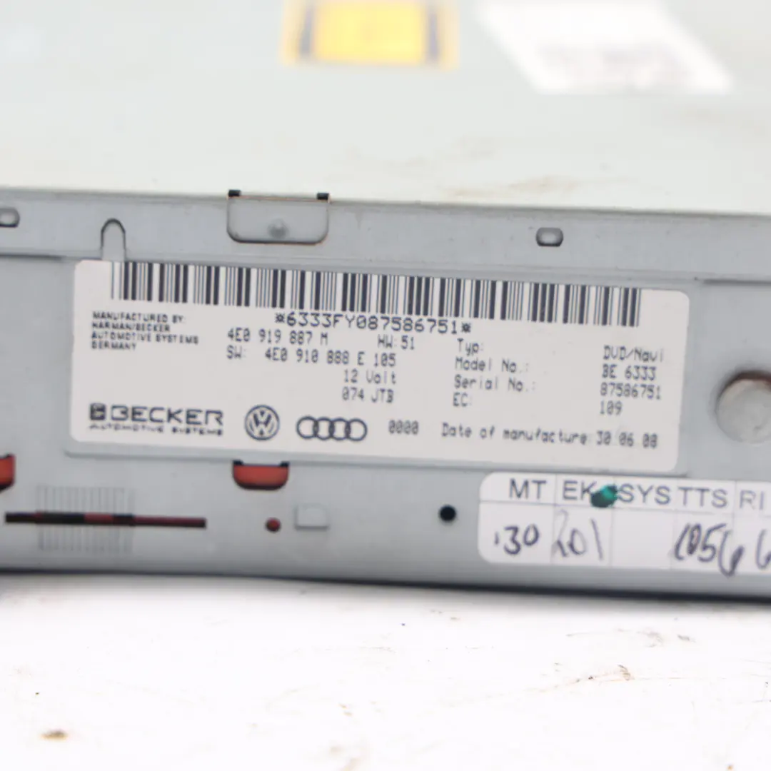 Navigation Sat Stéréo Radio Unité CD Lecteur pour Audi A4 B8 A5 8T à propos du numéro de pièce 4E0910888E Audi A4 B8 A5 8T Navigation Sat Stéréo Radio Unité CD Lecteur - SKU 4E0910888E - Numéro de pièce 4E0910888E