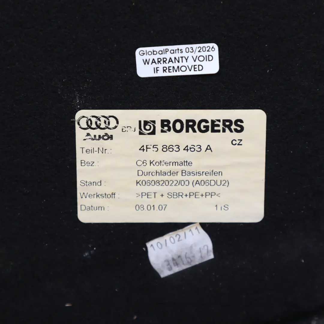 Boot Trunk Floor Carpet Mat Panel Flannel Grey to Audi A6 C6 with Part number 4F5863463A Audi A6 C6 Boot Trunk Floor Carpet Mat Panel Flannel Grey - SKU 4F5863463A - Part number 4F5863463A