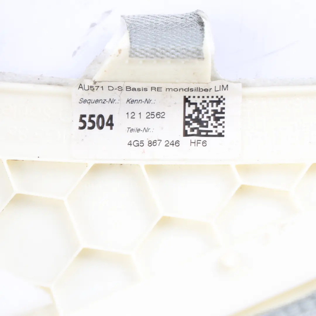 D-Pillar Trim Cover Passenger Side Right O/S Moon Silver to Audi A6 S6 C7 with Part number 4G5867246 Audi A6 S6 C7 D-Pillar Trim Cover Passenger Side Right O/S Moon Silver - SKU 4G5867246 - Part number 4G5867246