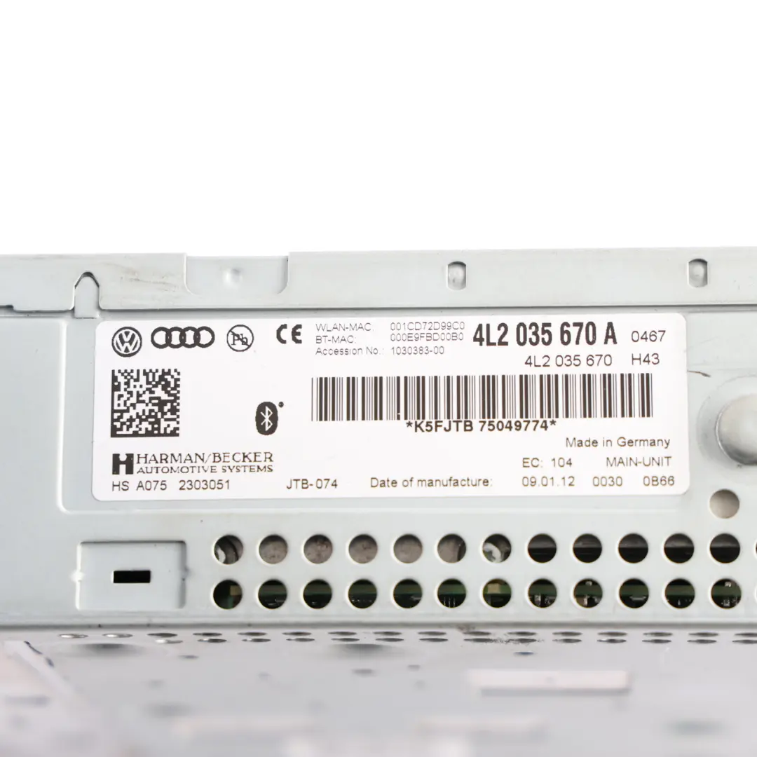 Audi Q7 4L MMI Multimedia Head Unit SIM SD Navigation Radio Drive - SKU 4L2035670A - Part number 4L2035670A