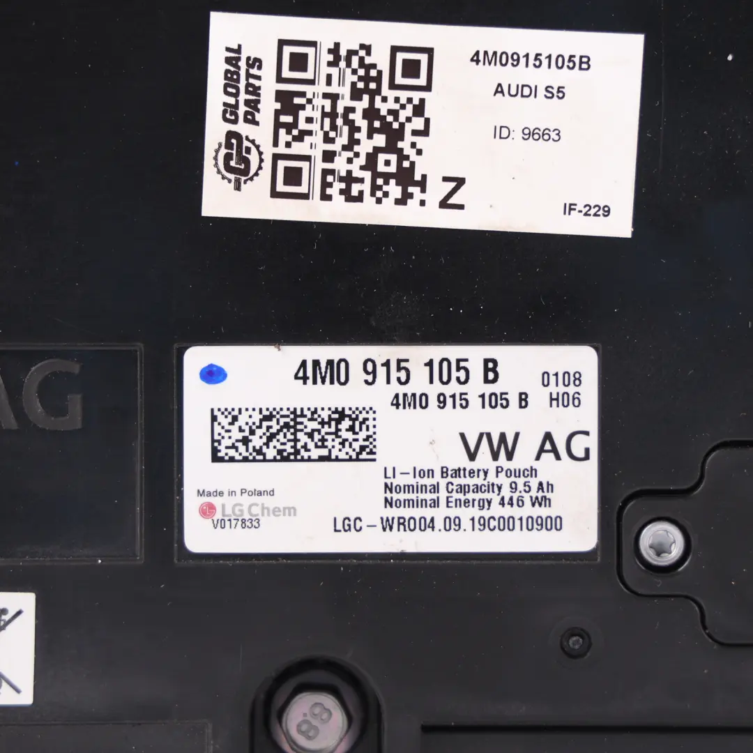 Audi A4 B9 A5 F5 MHEV 48V High Voltage Battery 3.0 Diesel 9.5Ah 446Wh - SKU 4M0915105B - Part number 4M0915105B