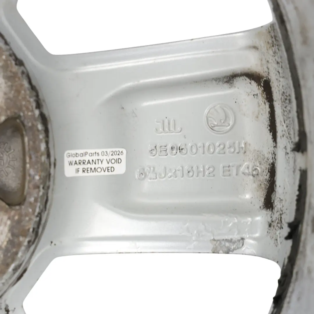 Skoda Octavia Mk3 5E Silver Alloy Wheel Rim 6,5J 16" ET:46 Star Spoke - SKU 5E0601025H-1 - Part number 5E0601025H