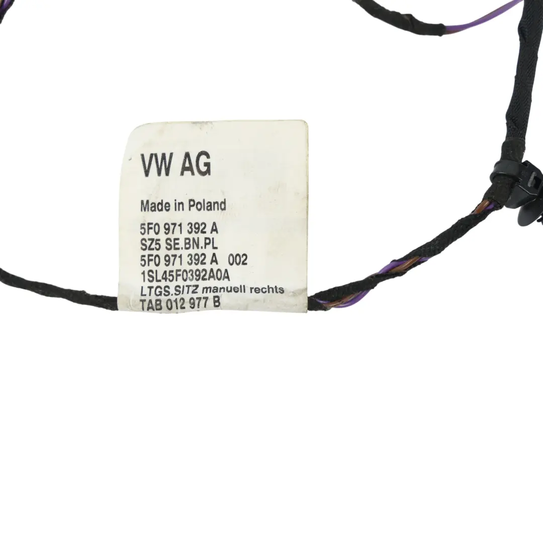 Seat Leon Cupra Mk3 5F Front Seat Wiring Loom Harness Cable Right O/S - SKU RHD-5F0971392A - Part number 5F0971392A