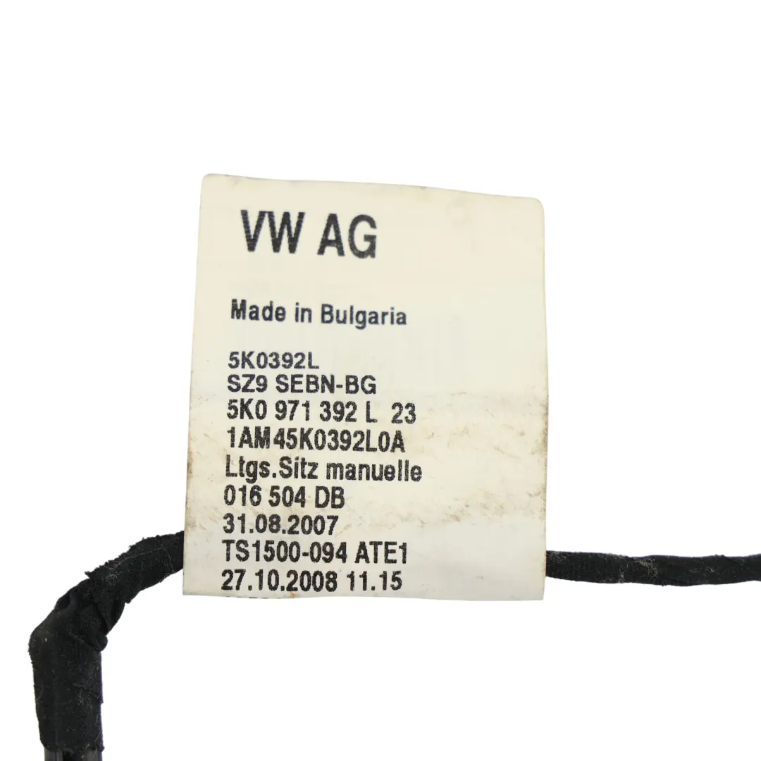 Volkswagen Golf Mk6 5K Seat Wiring Harness Cable Front Right O/S - SKU RHD-5K0971392L - Part number 5K0971392L