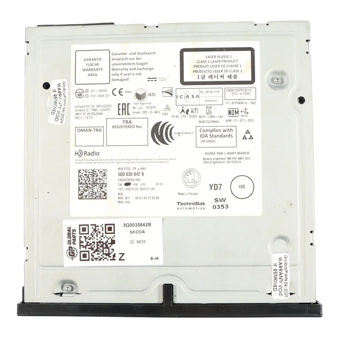 3V Rapid NH Octavia 5E Unidad Radio CD Media Estéreo para Skoda Superb con número de pieza 5Q0035842B Skoda Superb 3V Rapid NH Octavia 5E Unidad Radio CD Media Estéreo - SKU 5Q0035842B - Número de pieza 5Q0035842B