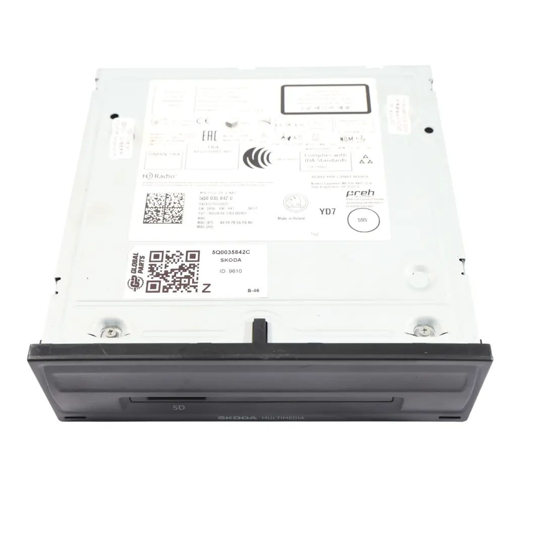 Skoda Superb 3V Octavia 5E Radio CD Unidad Principal SD Bluetooth - SKU 5Q0035842C - Número de pieza 5Q0035842C