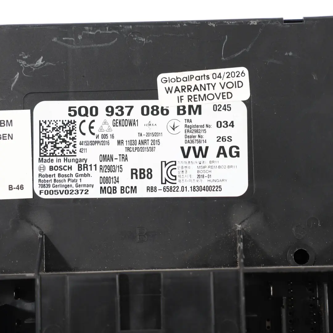VW Golf 5G Touran 5T Passat B8 BCM Body Control Module ECU 2.0 TDI - SKU 5Q0937086BM - Part number 5Q0937086BM