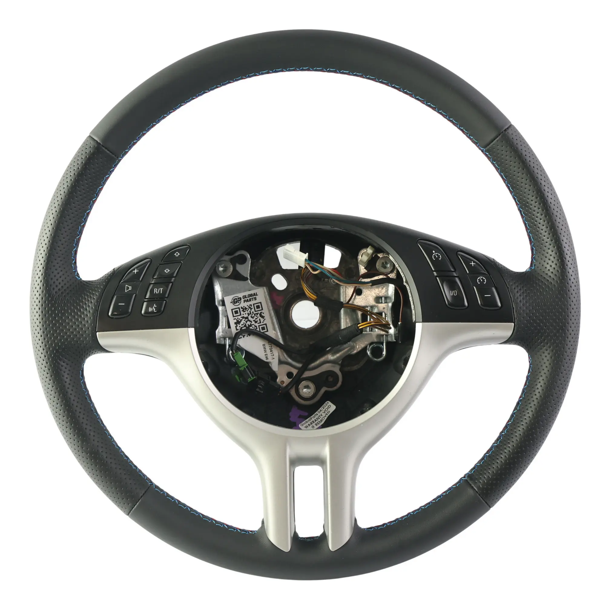 BMW E46 NEW Black Leather Sport Steering Wheel 3 Spoke M-tricoloured threads