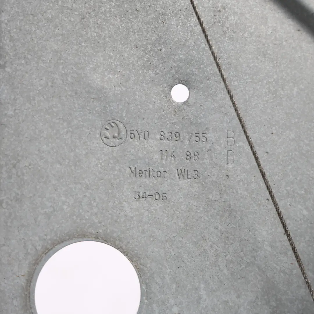 Mk1 6Y Door Window Lifter Regulator Panel Rear Right O/S 6Y0839755B to Skoda Fabia with Part number 6Y0839655 Skoda Fabia Mk1 6Y Door Window Lifter Regulator Panel Rear Right O/S 6Y0839755B - SKU 6Y0839655 - Part number 6Y0839655